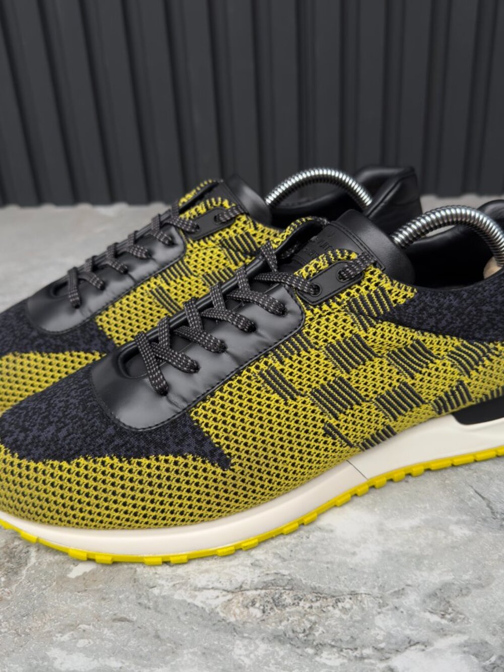 Louis Vuitton Run Away Damier Sneakers Black Yellow Mesh 8 LV or 9 US or 42 EUR